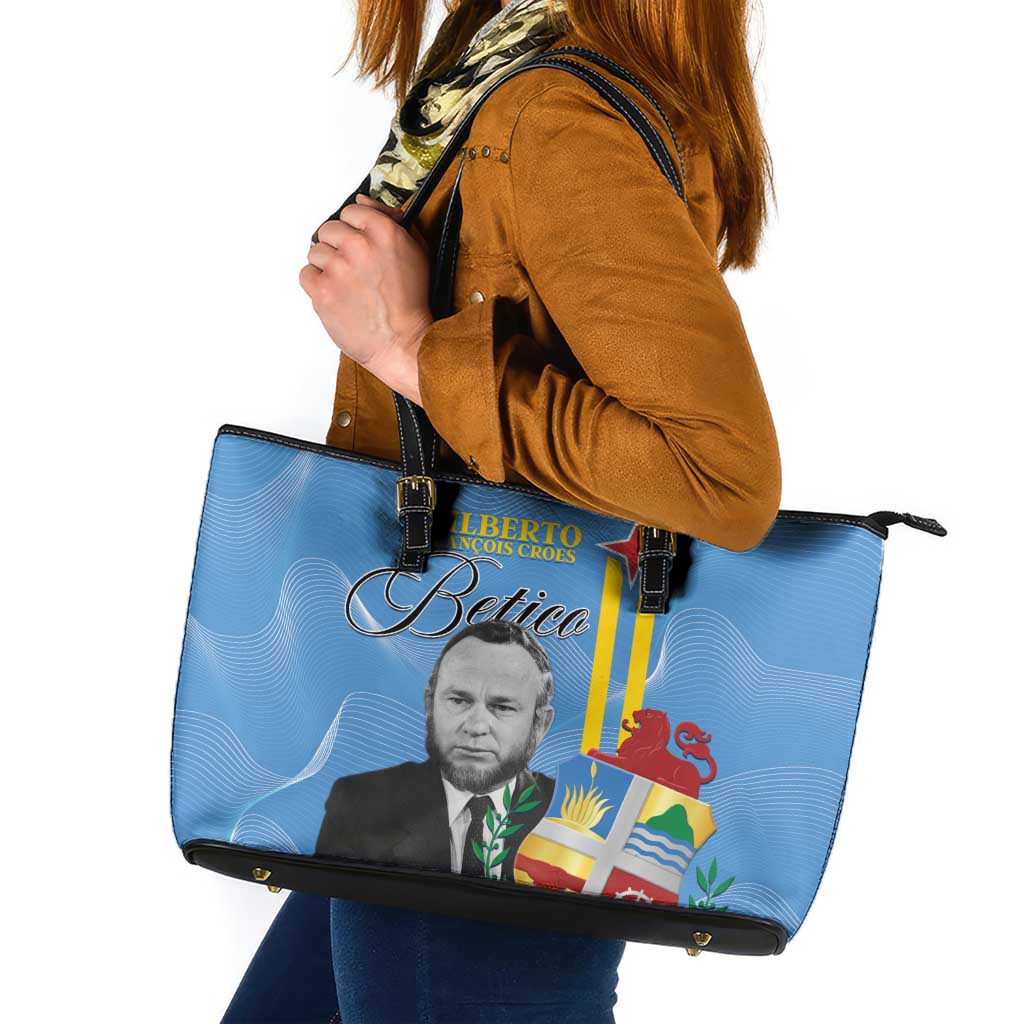 Feliz Dia di Betico Leather Tote Bag Aruba Flag Style - Wonder Print Shop