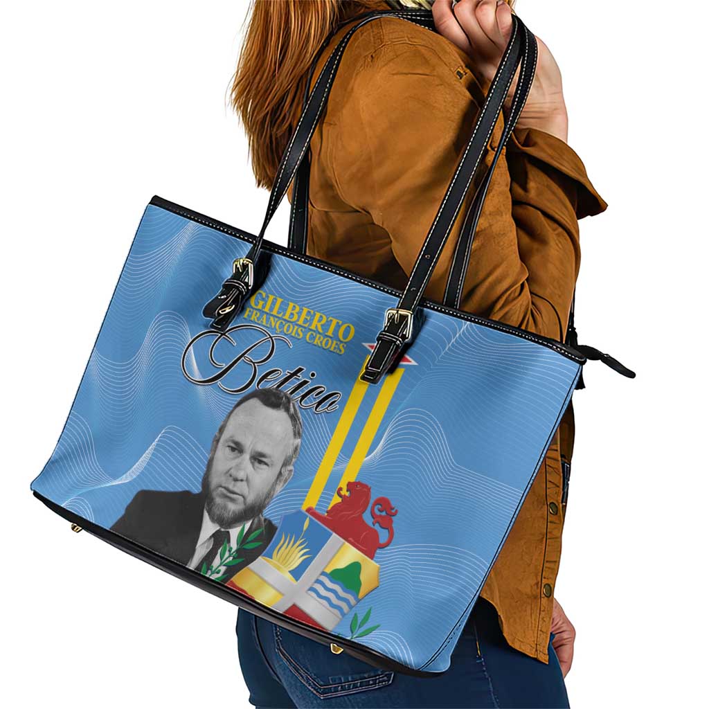 Feliz Dia di Betico Leather Tote Bag Aruba Flag Style - Wonder Print Shop