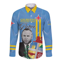 Feliz Dia di Betico Long Sleeve Button Shirt Aruba Flag Style - Wonder Print Shop