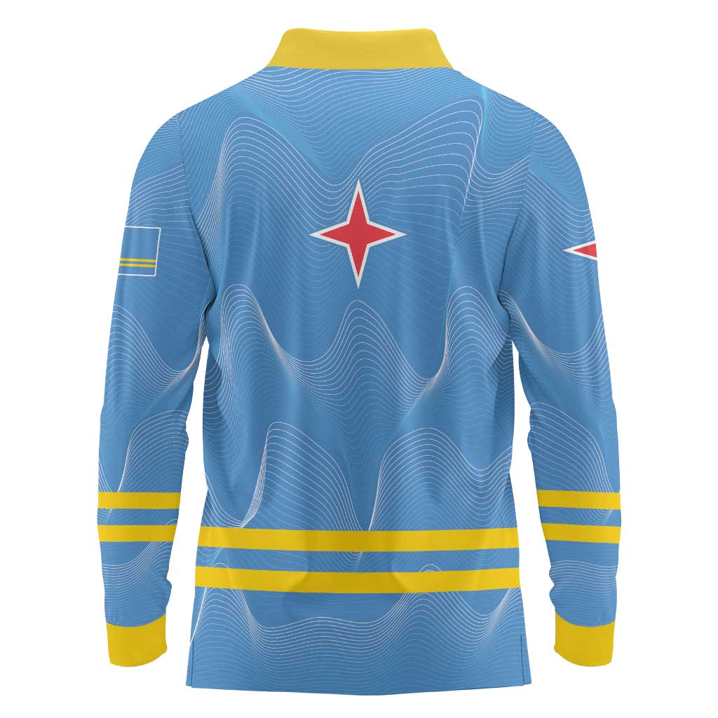 Feliz Dia di Betico Long Sleeve Polo Shirt Aruba Flag Style - Wonder Print Shop