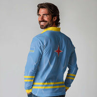 Feliz Dia di Betico Long Sleeve Polo Shirt Aruba Flag Style - Wonder Print Shop