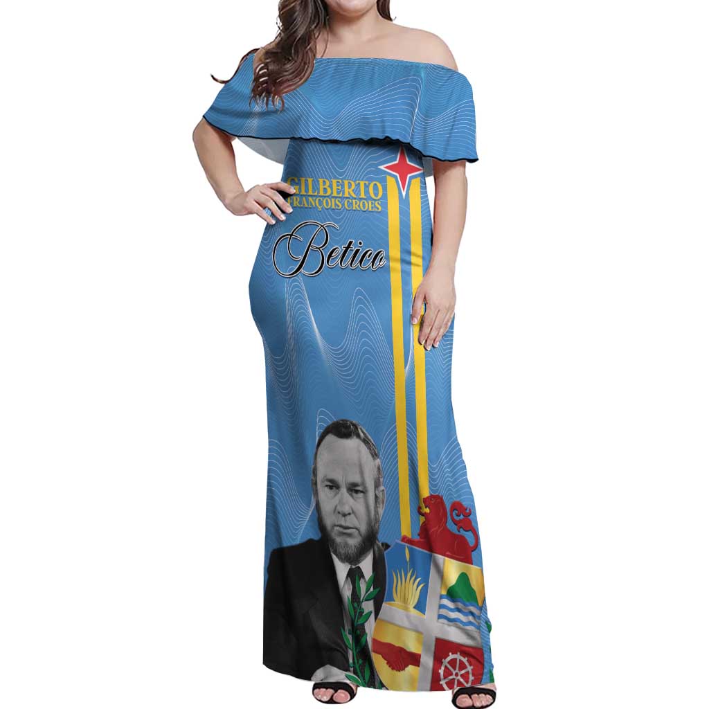 Feliz Dia di Betico Off Shoulder Maxi Dress Aruba Flag Style - Wonder Print Shop