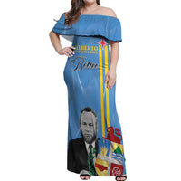Feliz Dia di Betico Off Shoulder Maxi Dress Aruba Flag Style - Wonder Print Shop