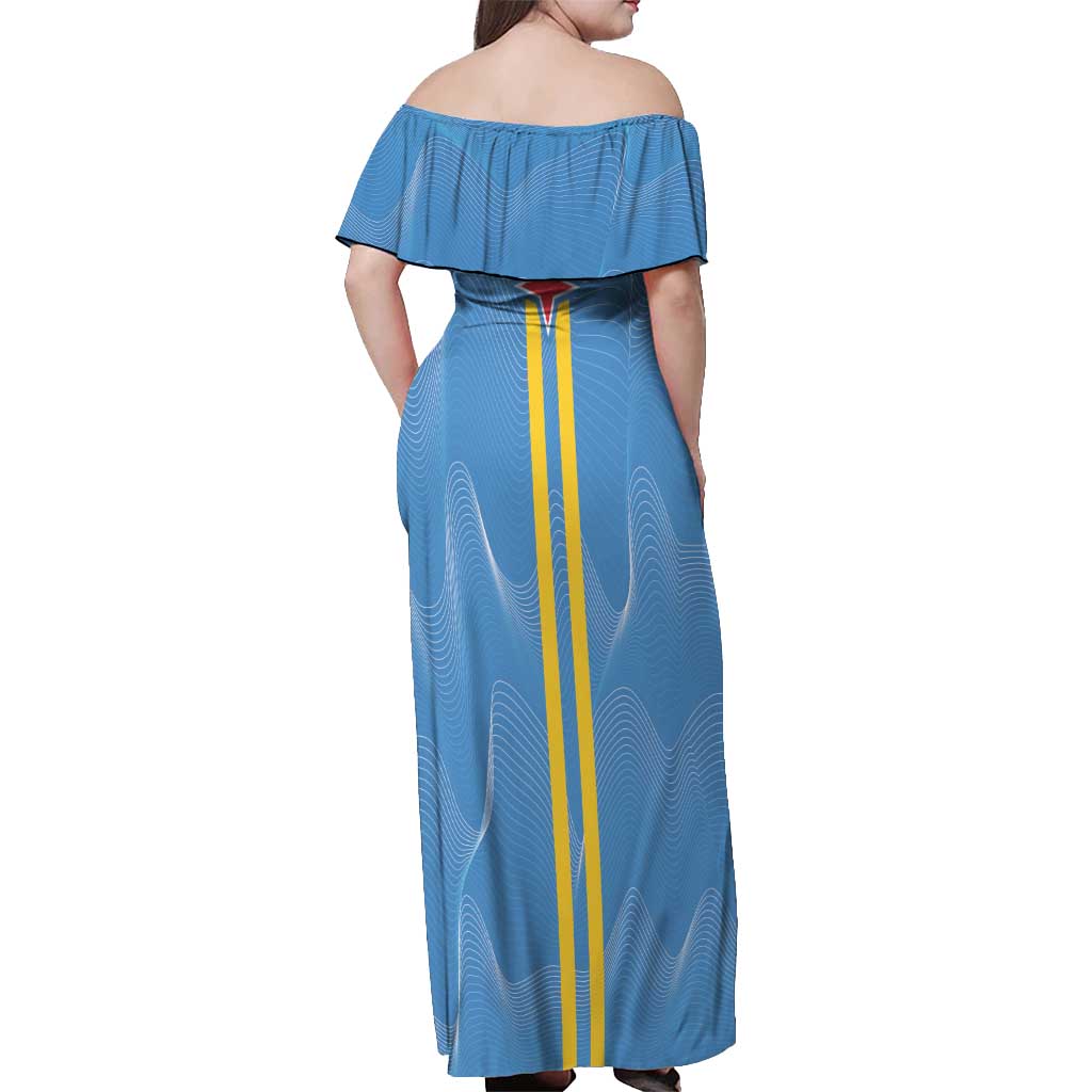 Feliz Dia di Betico Off Shoulder Maxi Dress Aruba Flag Style - Wonder Print Shop