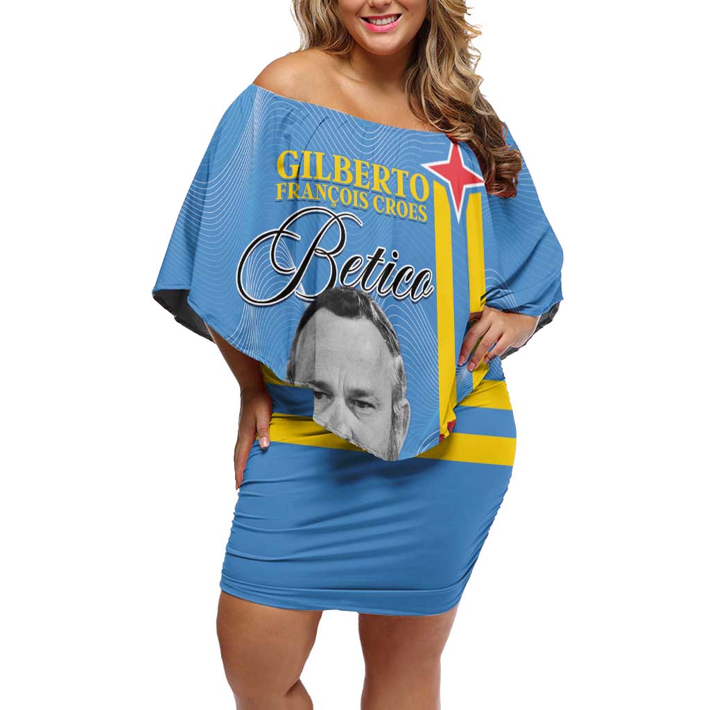 Feliz Dia di Betico Off Shoulder Short Dress Aruba Flag Style - Wonder Print Shop
