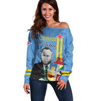 Feliz Dia di Betico Off Shoulder Sweater Aruba Flag Style - Wonder Print Shop