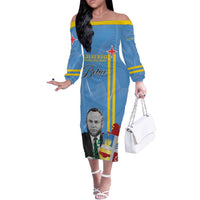 Feliz Dia di Betico Off The Shoulder Long Sleeve Dress Aruba Flag Style - Wonder Print Shop
