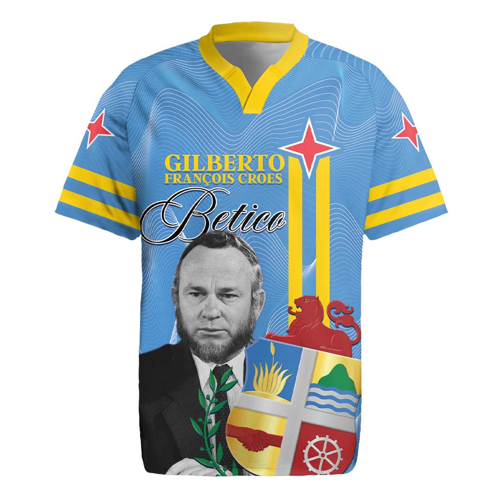 Feliz Dia di Betico Rugby Jersey Aruba Flag Style - Wonder Print Shop
