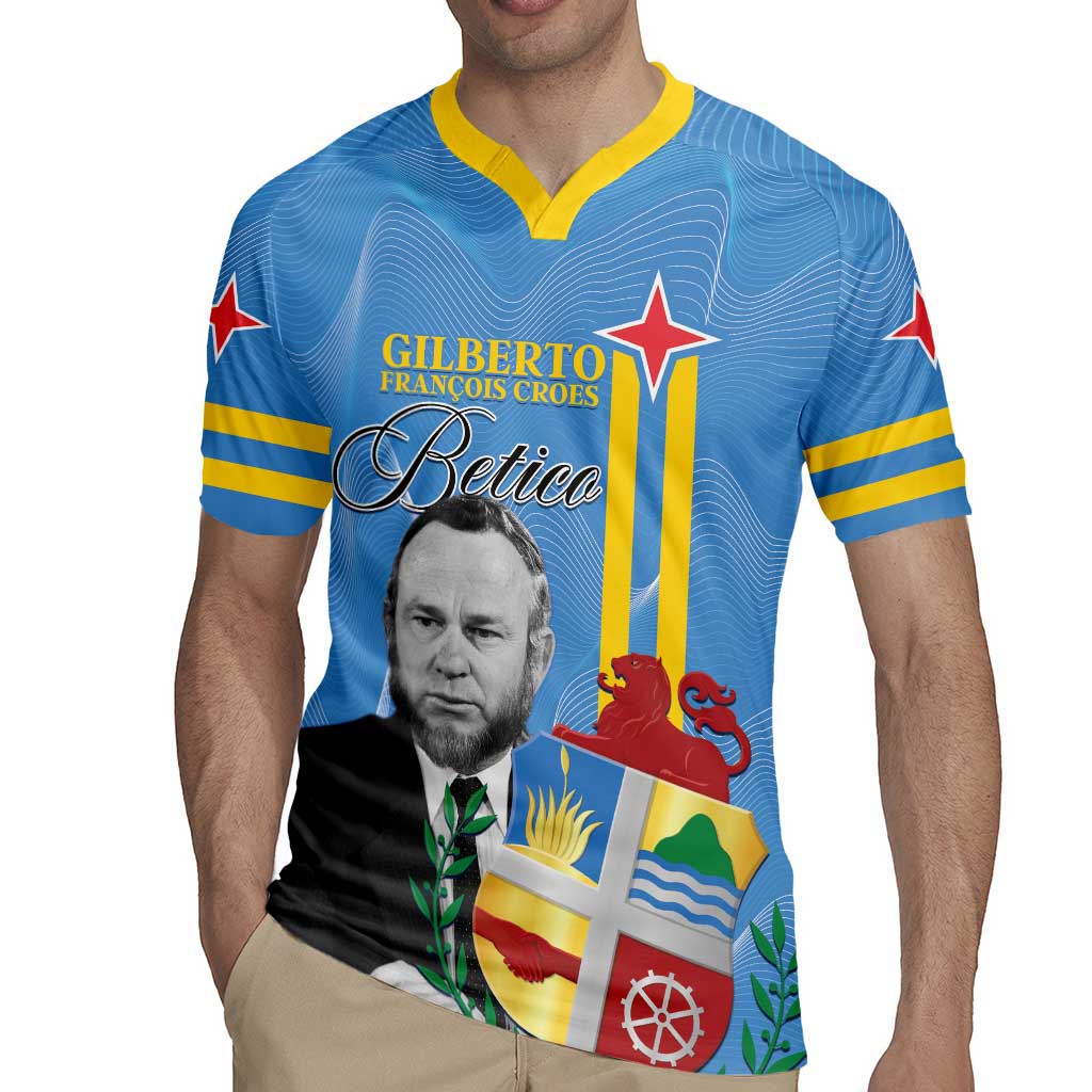 Feliz Dia di Betico Rugby Jersey Aruba Flag Style - Wonder Print Shop
