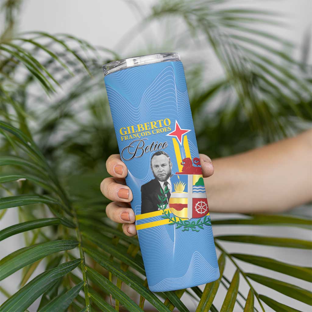 Feliz Dia di Betico Skinny Tumbler Aruba Flag Style - Wonder Print Shop