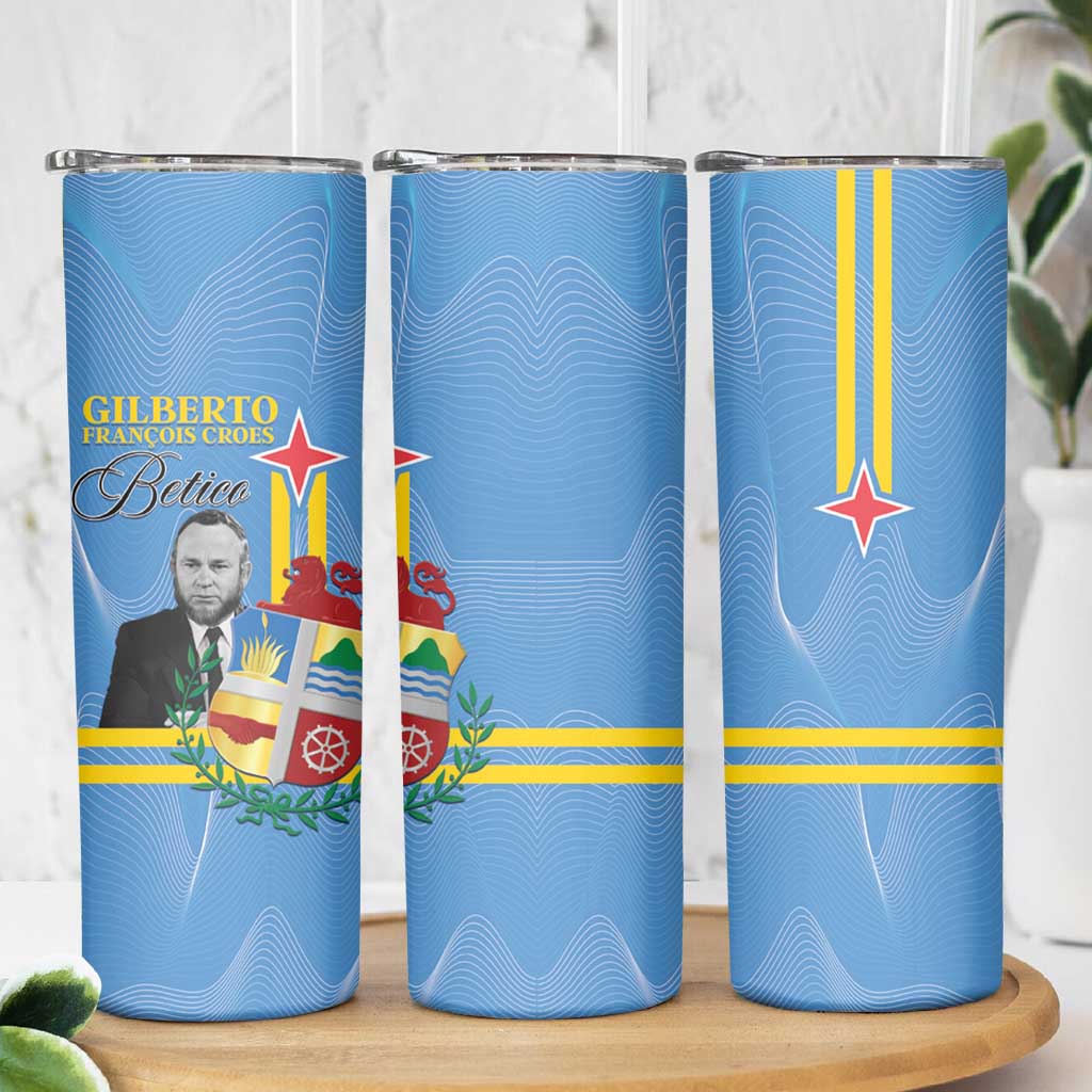 Feliz Dia di Betico Skinny Tumbler Aruba Flag Style - Wonder Print Shop