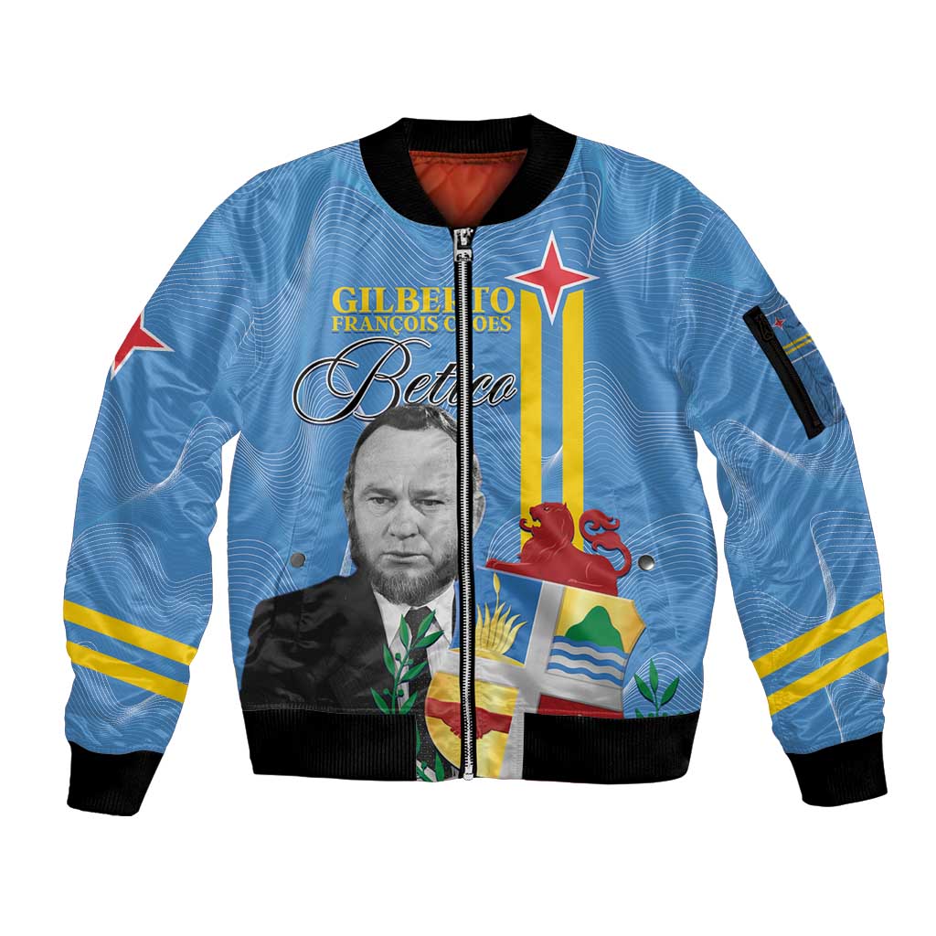 Feliz Dia di Betico Sleeve Zip Bomber Jacket Aruba Flag Style - Wonder Print Shop