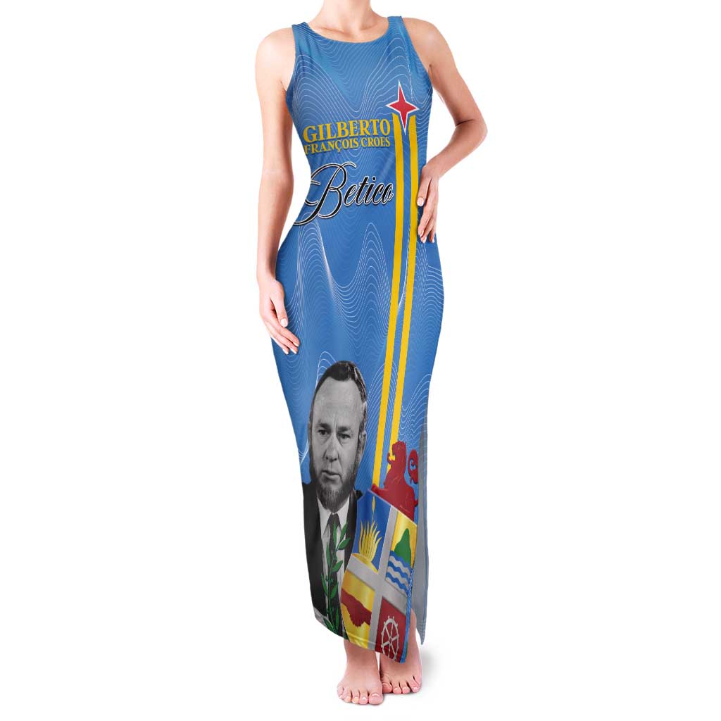 Feliz Dia di Betico Tank Maxi Dress Aruba Flag Style - Wonder Print Shop