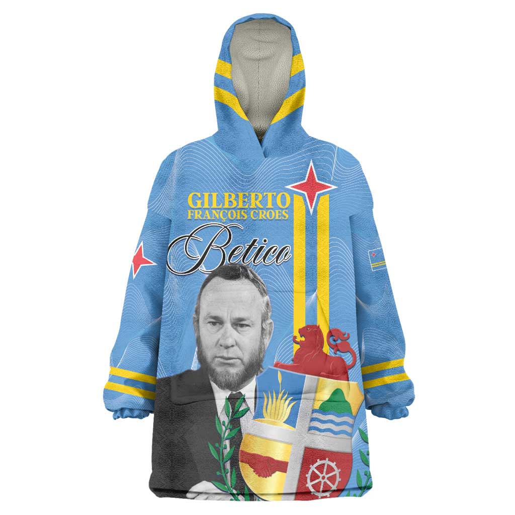 Feliz Dia di Betico Wearable Blanket Hoodie Aruba Flag Style - Wonder Print Shop