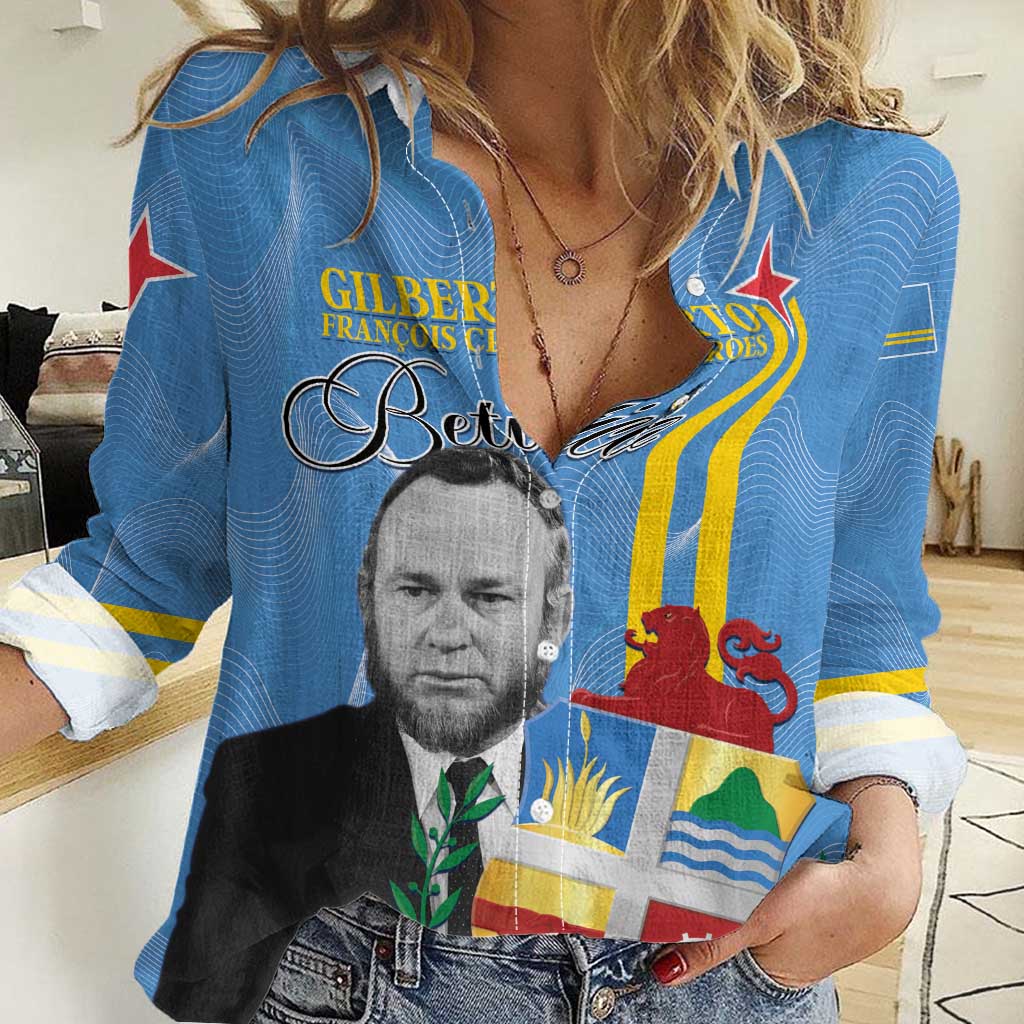 Feliz Dia di Betico Women Casual Shirt Aruba Flag Style - Wonder Print Shop
