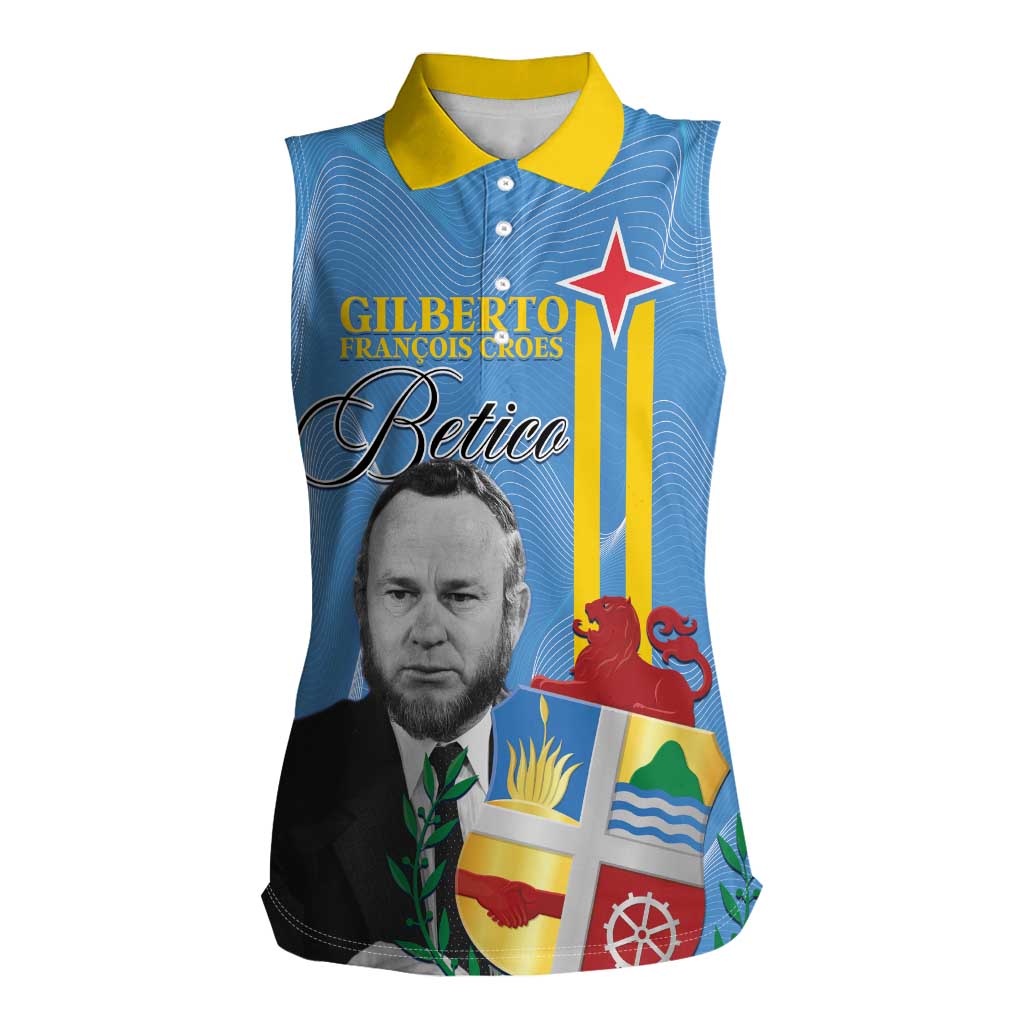 Feliz Dia di Betico Women Sleeveless Polo Shirt Aruba Flag Style - Wonder Print Shop