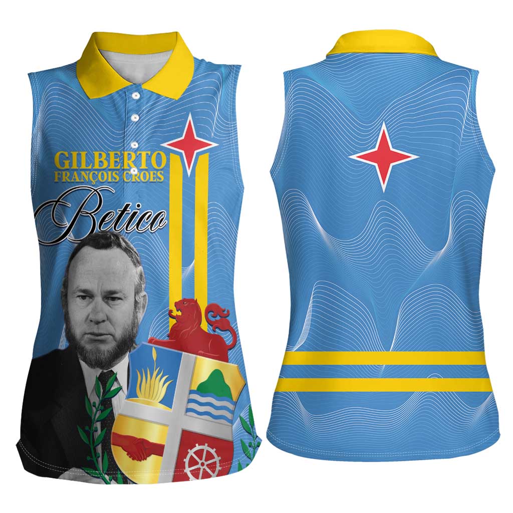 Feliz Dia di Betico Women Sleeveless Polo Shirt Aruba Flag Style - Wonder Print Shop