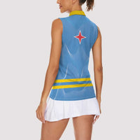 Feliz Dia di Betico Women Sleeveless Polo Shirt Aruba Flag Style - Wonder Print Shop