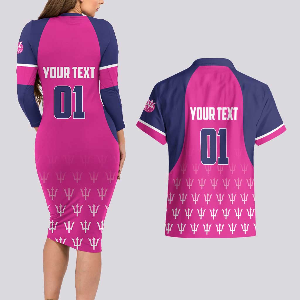 Custom Barbados Royals Cricket Couples Matching Long Sleeve Bodycon Dress and Hawaiian Shirt Back to Back Champions - Wonder Print Shop