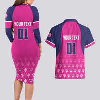 Custom Barbados Royals Cricket Couples Matching Long Sleeve Bodycon Dress and Hawaiian Shirt Back to Back Champions - Wonder Print Shop