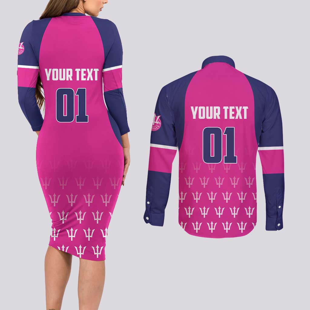 Custom Barbados Royals Cricket Couples Matching Long Sleeve Bodycon Dress and Long Sleeve Button Shirt Back to Back Champions - Wonder Print Shop