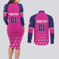 Custom Barbados Royals Cricket Couples Matching Long Sleeve Bodycon Dress and Long Sleeve Button Shirt Back to Back Champions - Wonder Print Shop