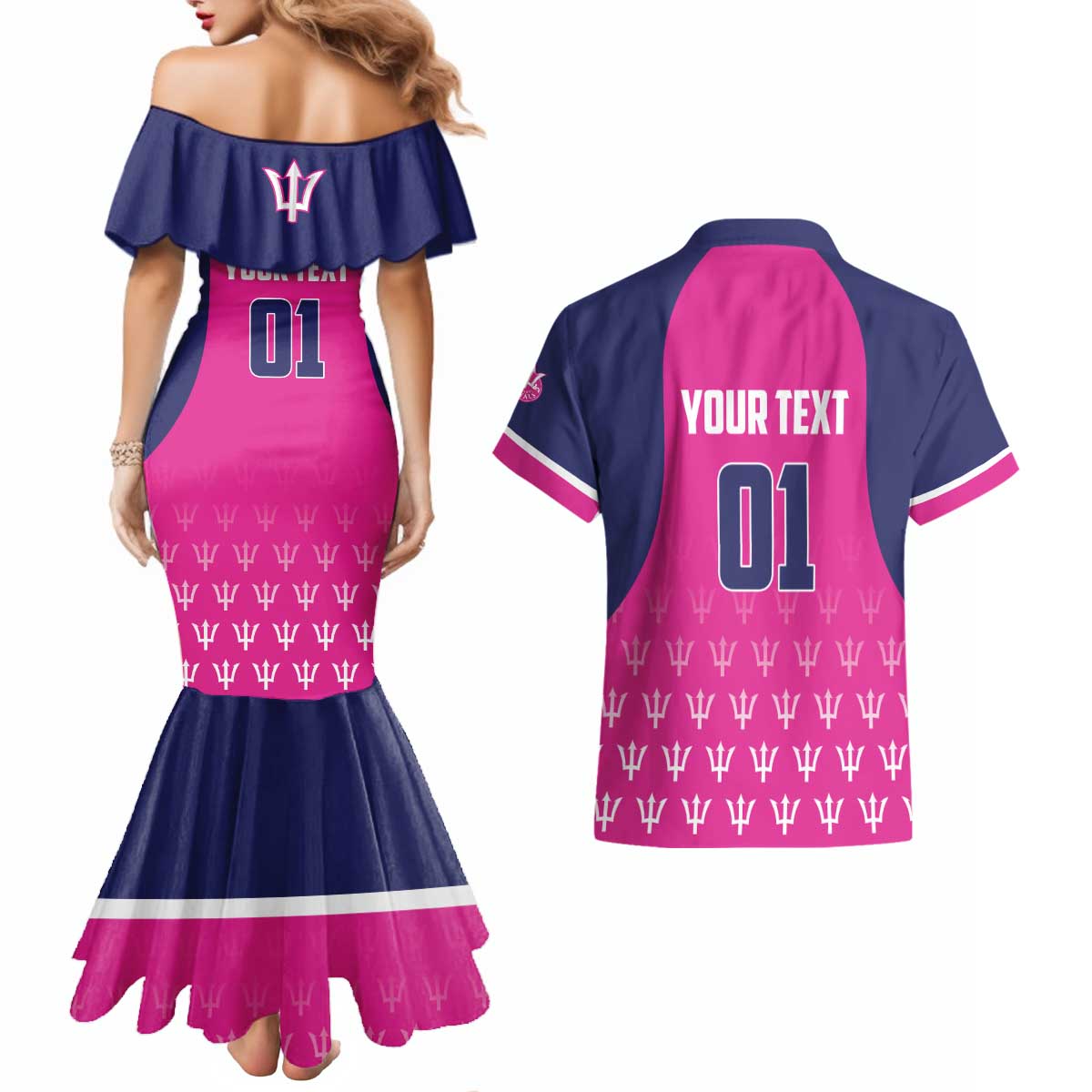 Custom Barbados Royals Cricket Couples Matching Mermaid Dress and Hawaiian Shirt Back to Back Champions - Wonder Print Shop