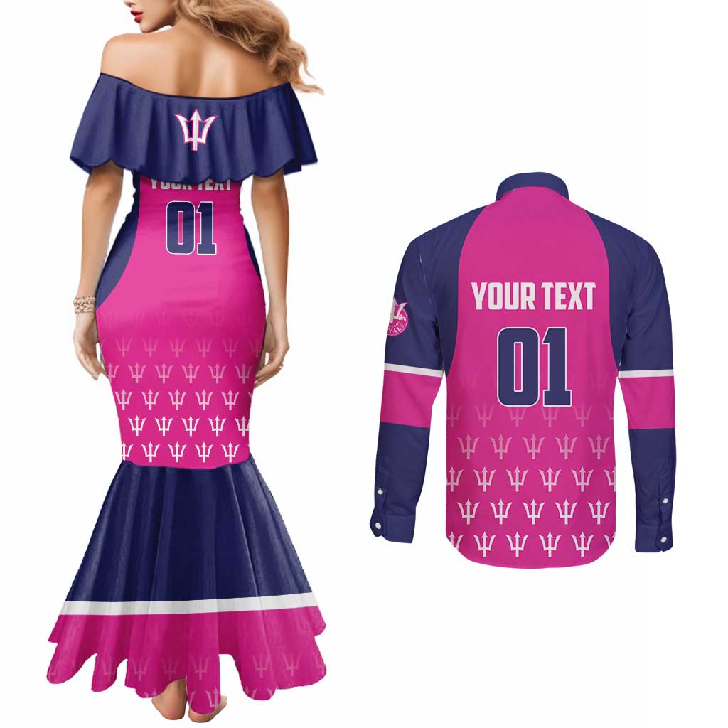 Custom Barbados Royals Cricket Couples Matching Mermaid Dress and Long Sleeve Button Shirt Back to Back Champions