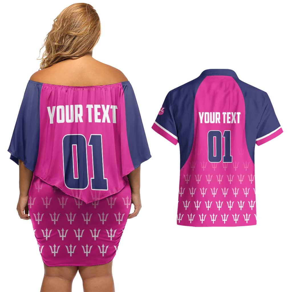 Custom Barbados Royals Cricket Couples Matching Off Shoulder Short Dress and Hawaiian Shirt Back to Back Champions - Wonder Print Shop