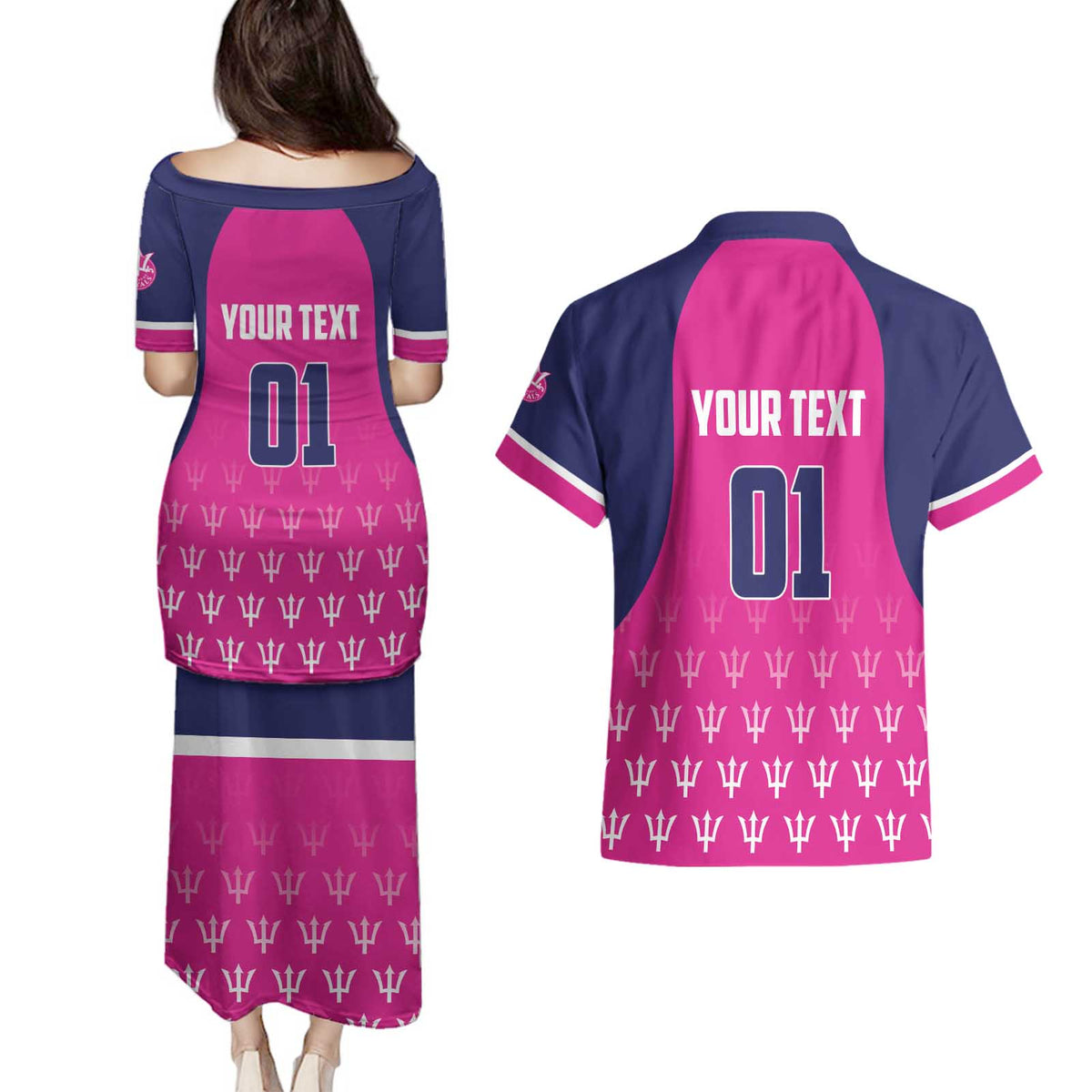 Custom Barbados Royals Cricket Couples Matching Puletasi and Hawaiian Shirt Back to Back Champions - Wonder Print Shop