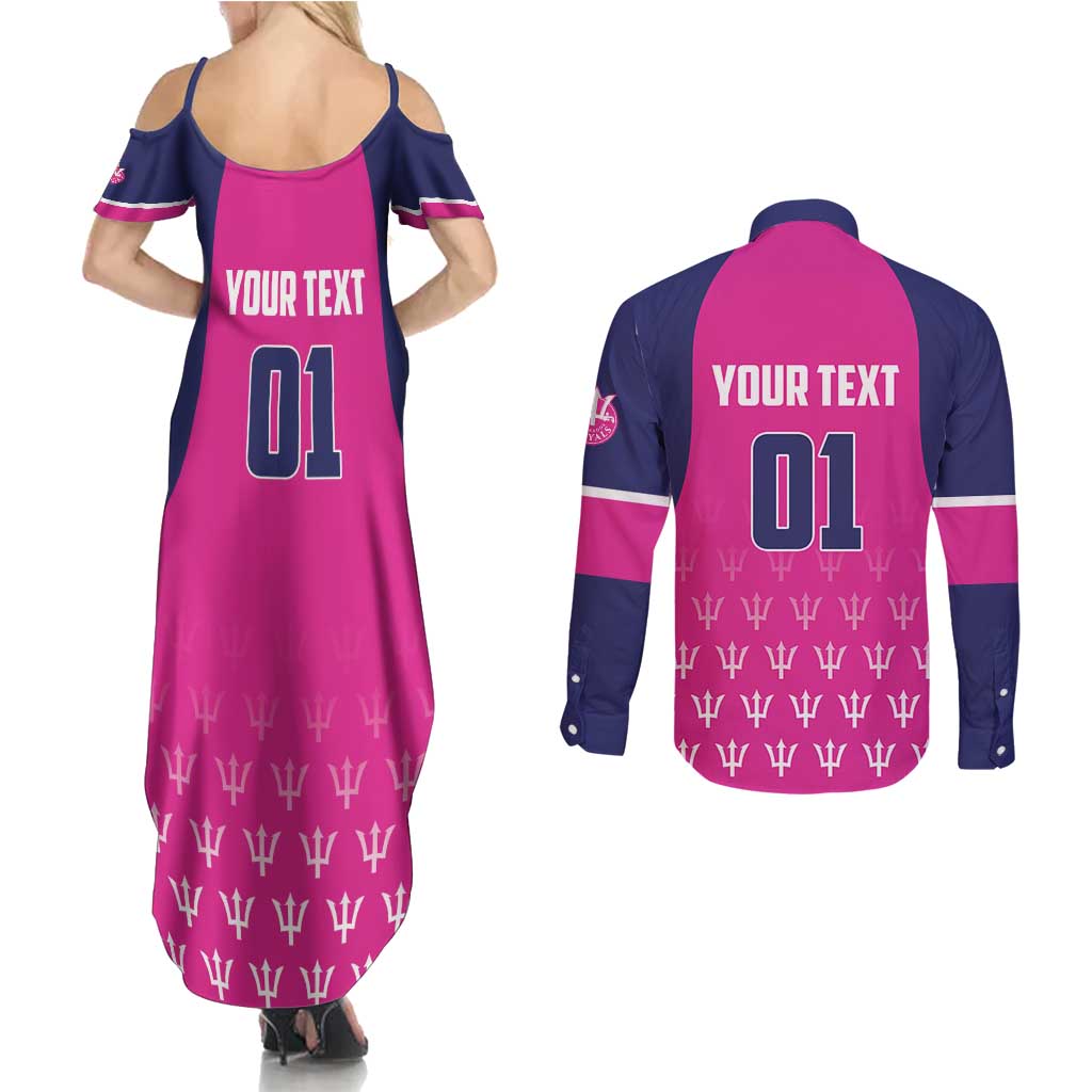 Custom Barbados Royals Cricket Couples Matching Summer Maxi Dress and Long Sleeve Button Shirt Back to Back Champions - Wonder Print Shop