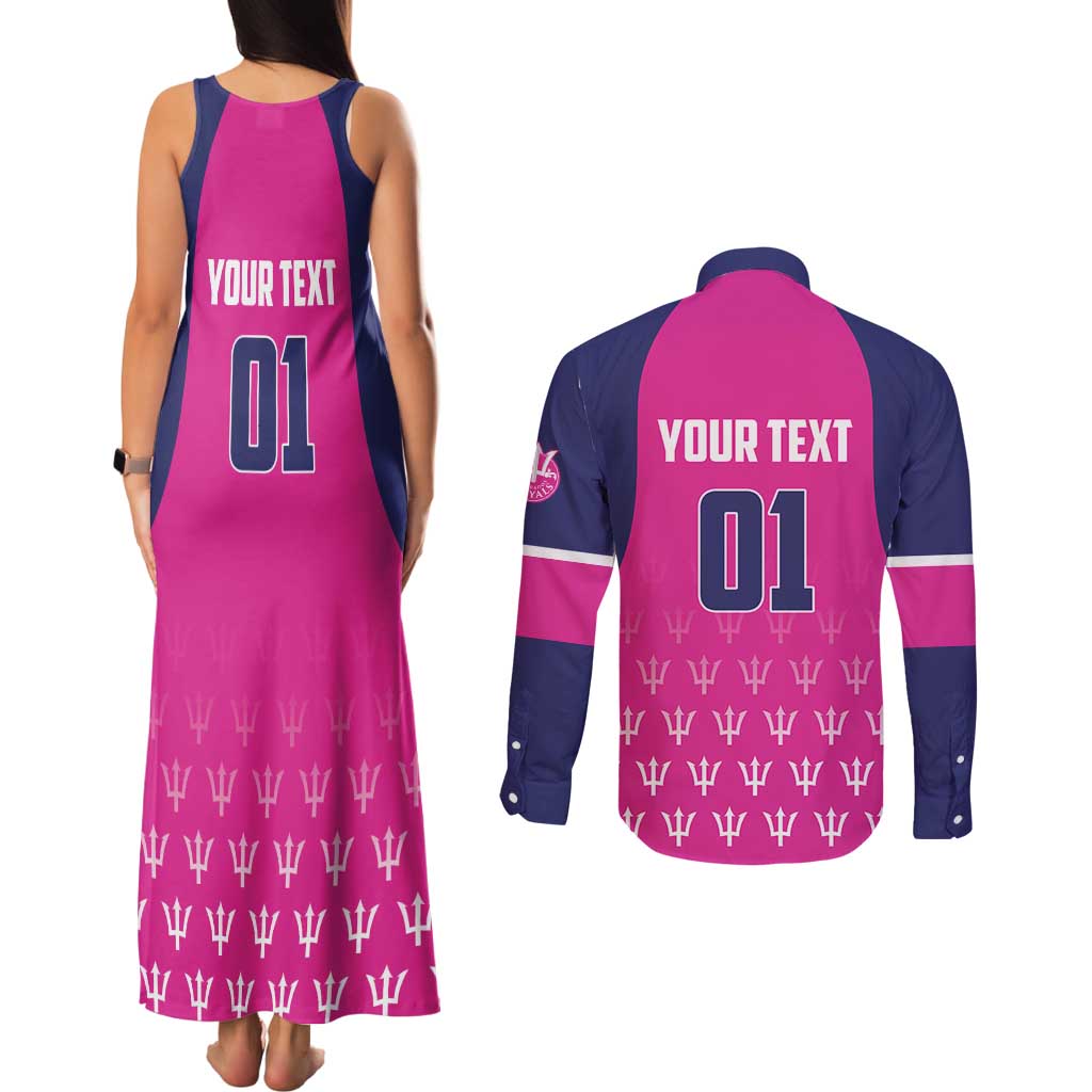 Custom Barbados Royals Cricket Couples Matching Tank Maxi Dress and Long Sleeve Button Shirt Back to Back Champions - Wonder Print Shop