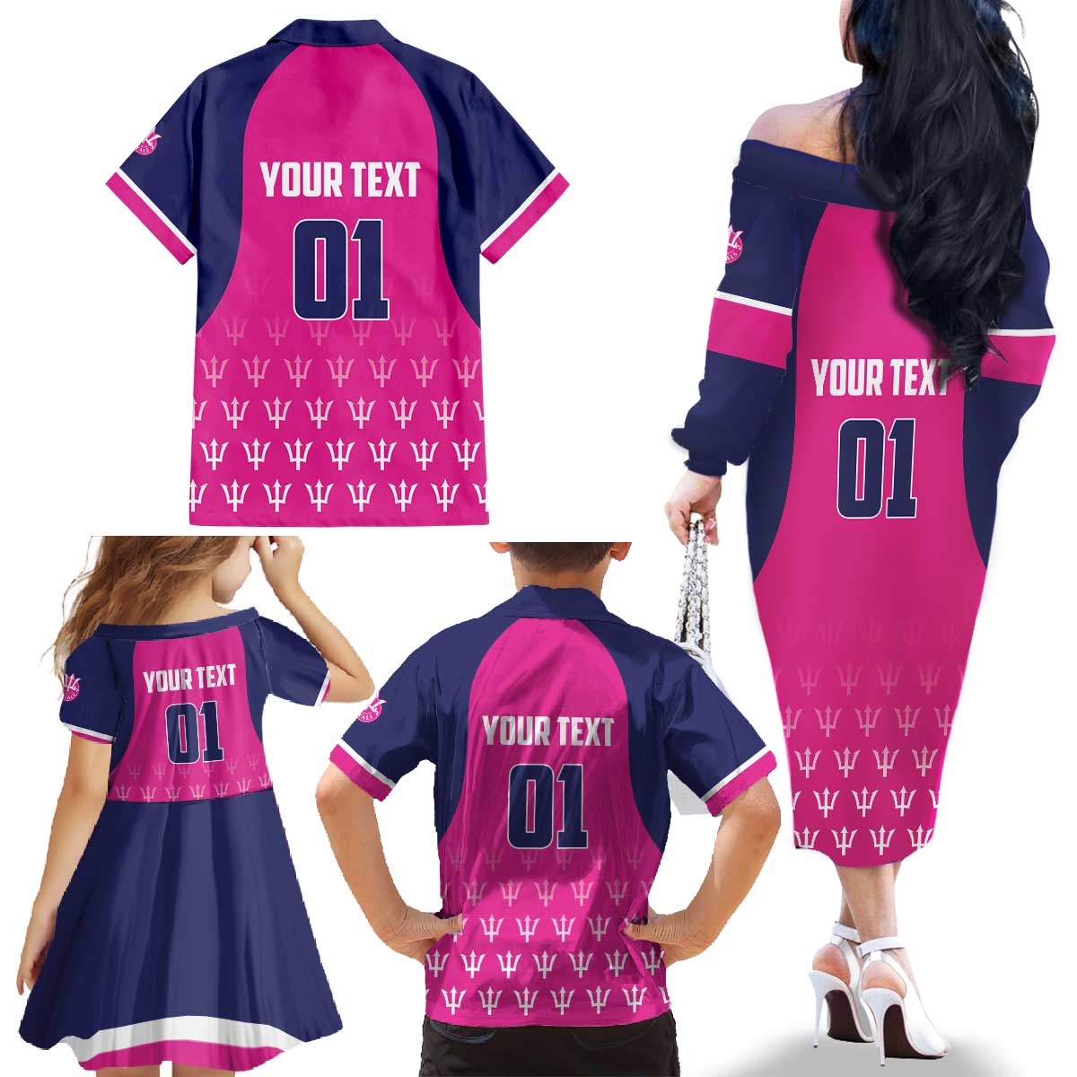 Custom Barbados Royals Cricket Family Matching Off The Shoulder Long Sleeve Dress and Hawaiian Shirt Back to Back Champions - Wonder Print Shop