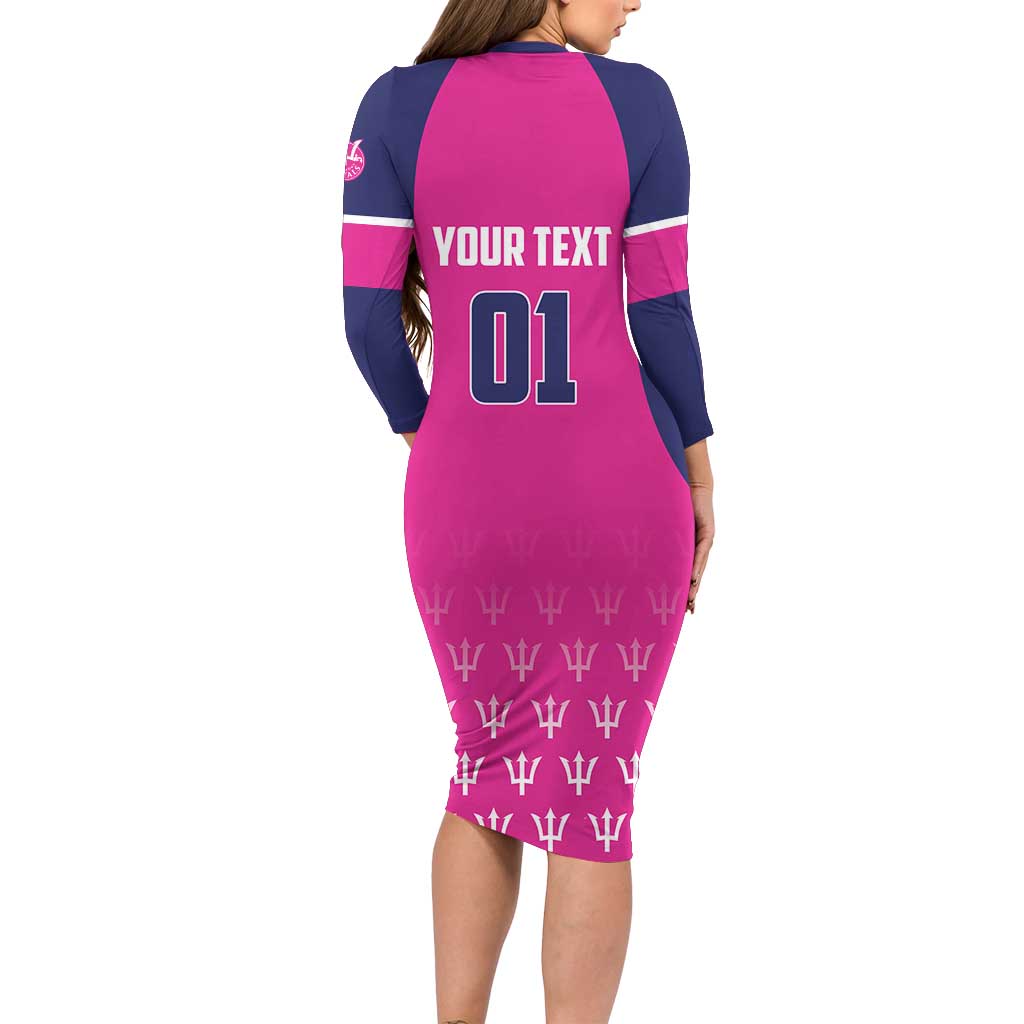 Custom Barbados Royals Cricket Long Sleeve Bodycon Dress Back to Back Champions - Wonder Print Shop