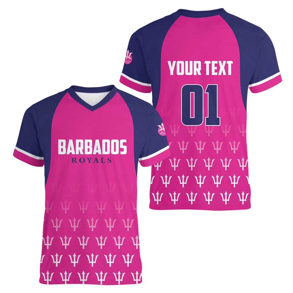 Custom Barbados Royals Cricket Women V-Neck T-Shirt Back to Back Champions - Wonder Print Shop
