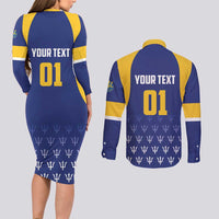 Custom Barbados Tridents Cricket Couples Matching Long Sleeve Bodycon Dress and Long Sleeve Button Shirt Go Champions - Wonder Print Shop