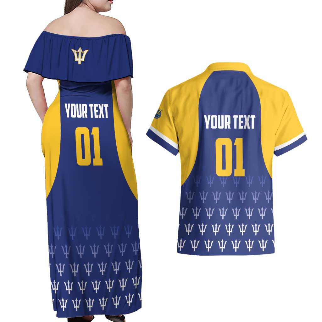 Custom Barbados Tridents Cricket Couples Matching Off Shoulder Maxi Dress and Hawaiian Shirt Go Champions - Wonder Print Shop