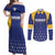 Custom Barbados Tridents Cricket Couples Matching Off Shoulder Maxi Dress and Long Sleeve Button Shirt Go Champions - Wonder Print Shop