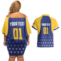 Custom Barbados Tridents Cricket Couples Matching Off Shoulder Short Dress and Hawaiian Shirt Go Champions - Wonder Print Shop