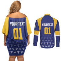 Custom Barbados Tridents Cricket Couples Matching Off Shoulder Short Dress and Long Sleeve Button Shirt Go Champions - Wonder Print Shop
