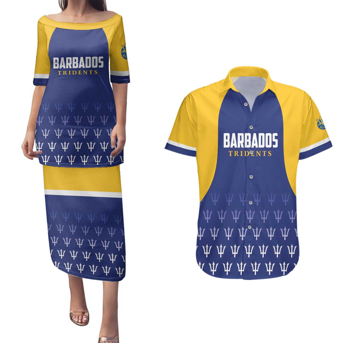 Custom Barbados Tridents Cricket Couples Matching Puletasi and Hawaiian Shirt Go Champions - Wonder Print Shop