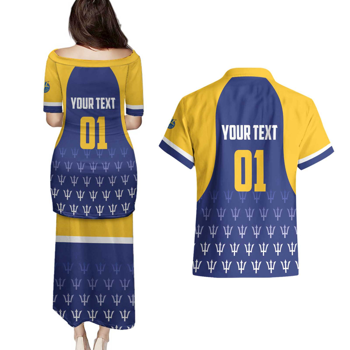 Custom Barbados Tridents Cricket Couples Matching Puletasi and Hawaiian Shirt Go Champions - Wonder Print Shop