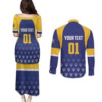 Custom Barbados Tridents Cricket Couples Matching Puletasi and Long Sleeve Button Shirt Go Champions - Wonder Print Shop