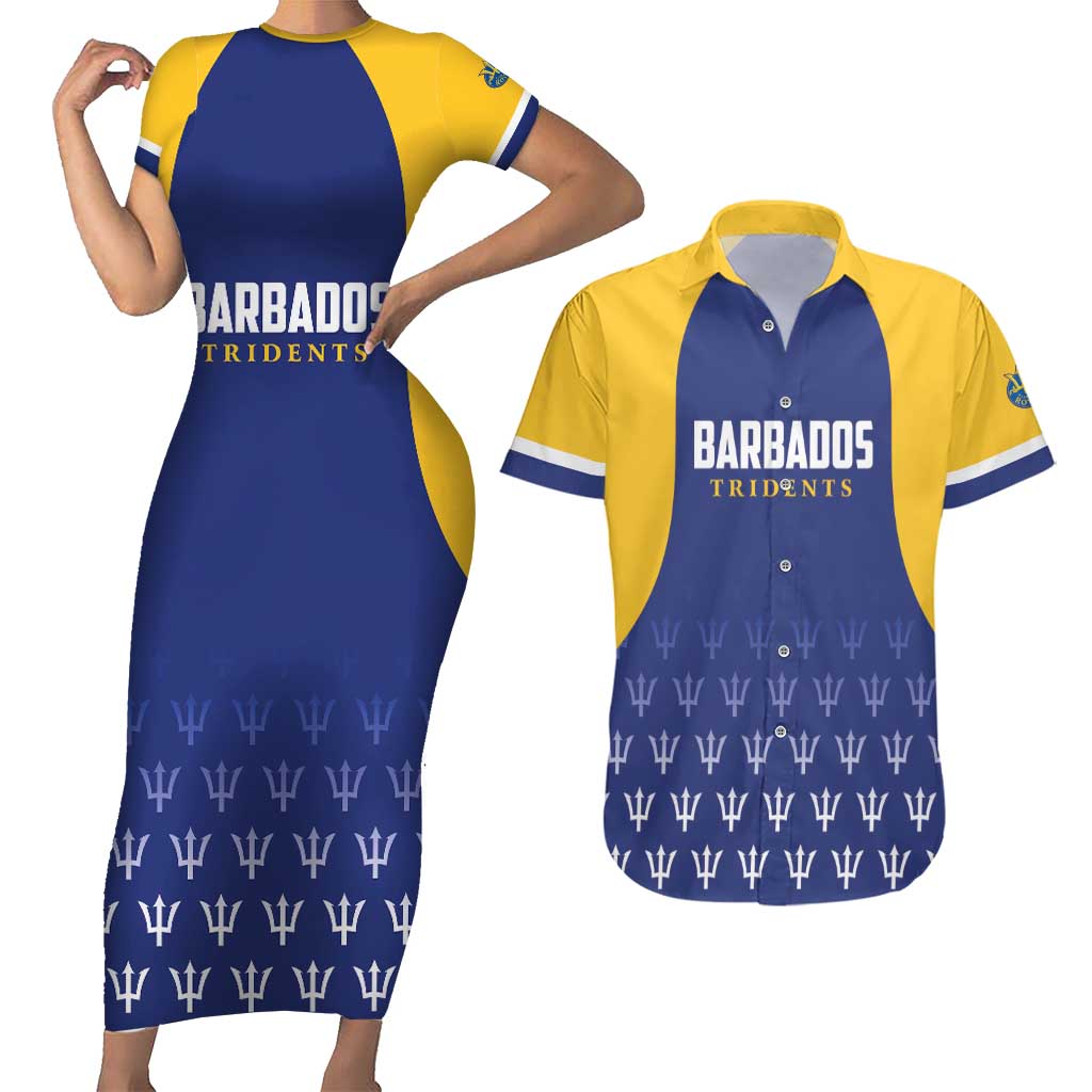 Custom Barbados Tridents Cricket Couples Matching Short Sleeve Bodycon Dress and Hawaiian Shirt Go Champions - Wonder Print Shop