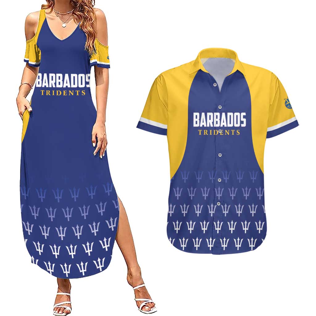 Custom Barbados Tridents Cricket Couples Matching Summer Maxi Dress and Hawaiian Shirt Go Champions - Wonder Print Shop