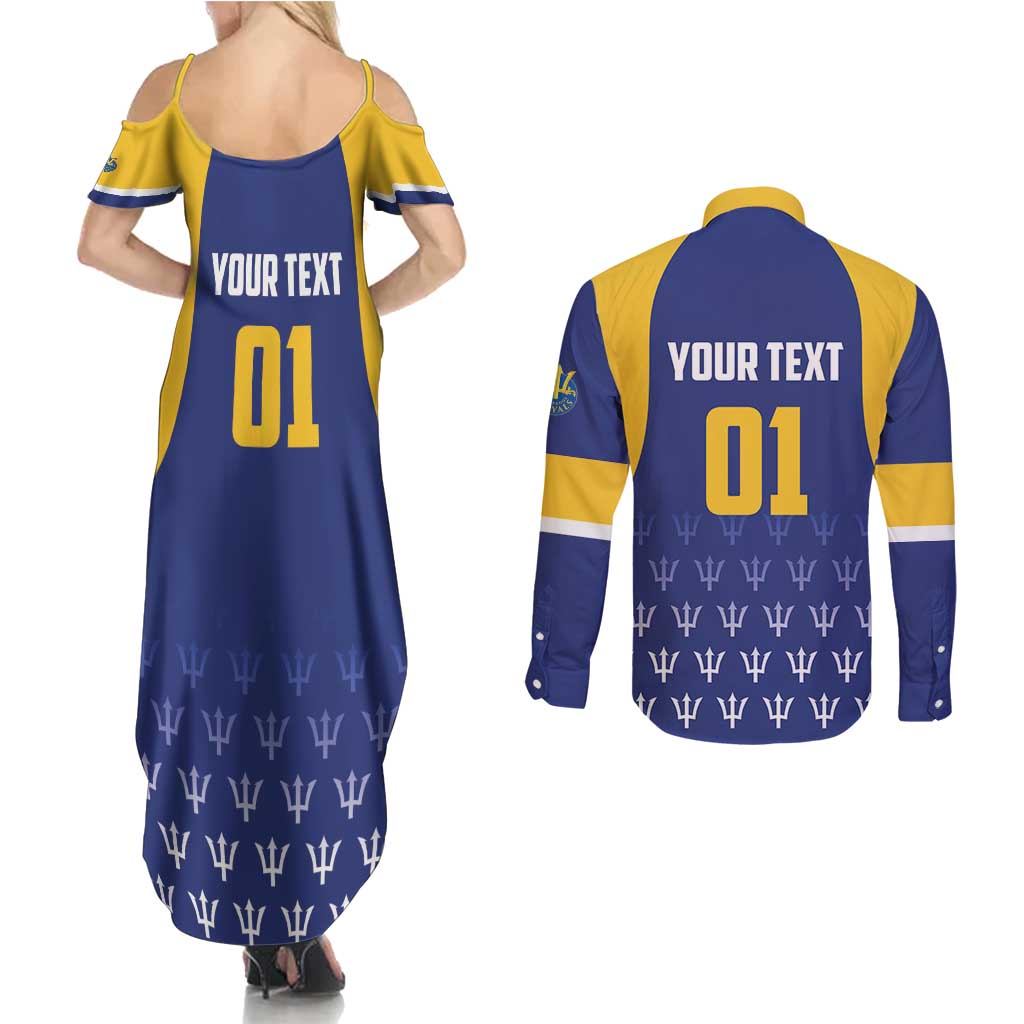 Custom Barbados Tridents Cricket Couples Matching Summer Maxi Dress and Long Sleeve Button Shirt Go Champions - Wonder Print Shop