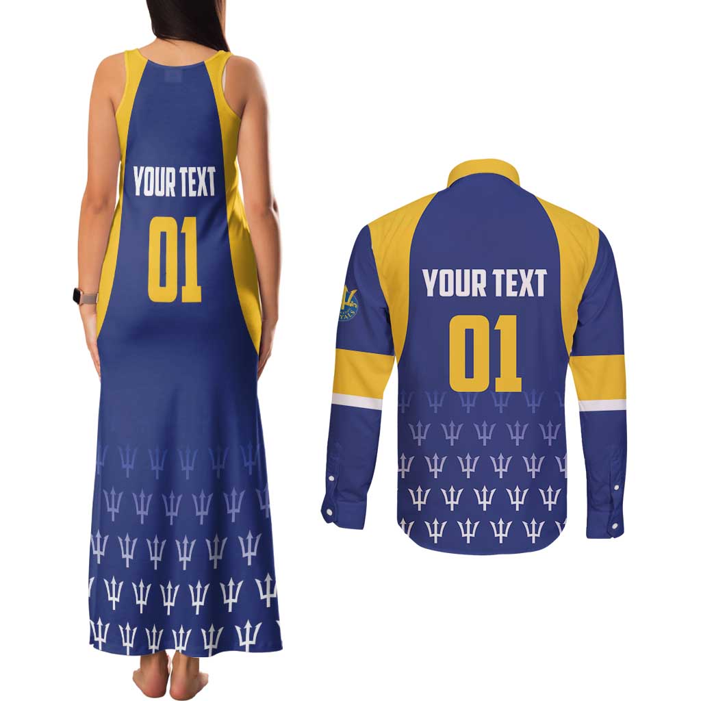 Custom Barbados Tridents Cricket Couples Matching Tank Maxi Dress and Long Sleeve Button Shirt Go Champions - Wonder Print Shop