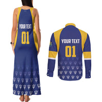 Custom Barbados Tridents Cricket Couples Matching Tank Maxi Dress and Long Sleeve Button Shirt Go Champions - Wonder Print Shop