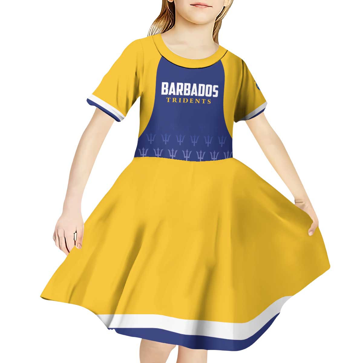 Custom Barbados Tridents Cricket Kid Short Sleeve Dress Go Champions - Wonder Print Shop