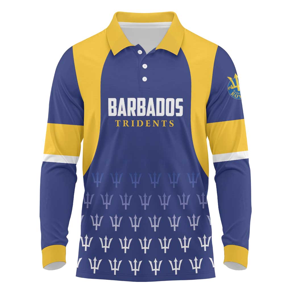 Custom Barbados Tridents Cricket Long Sleeve Polo Shirt Go Champions - Wonder Print Shop